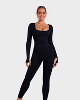 Mono moldeador de cuerpo completo con cuello cuadrado y mangas largas